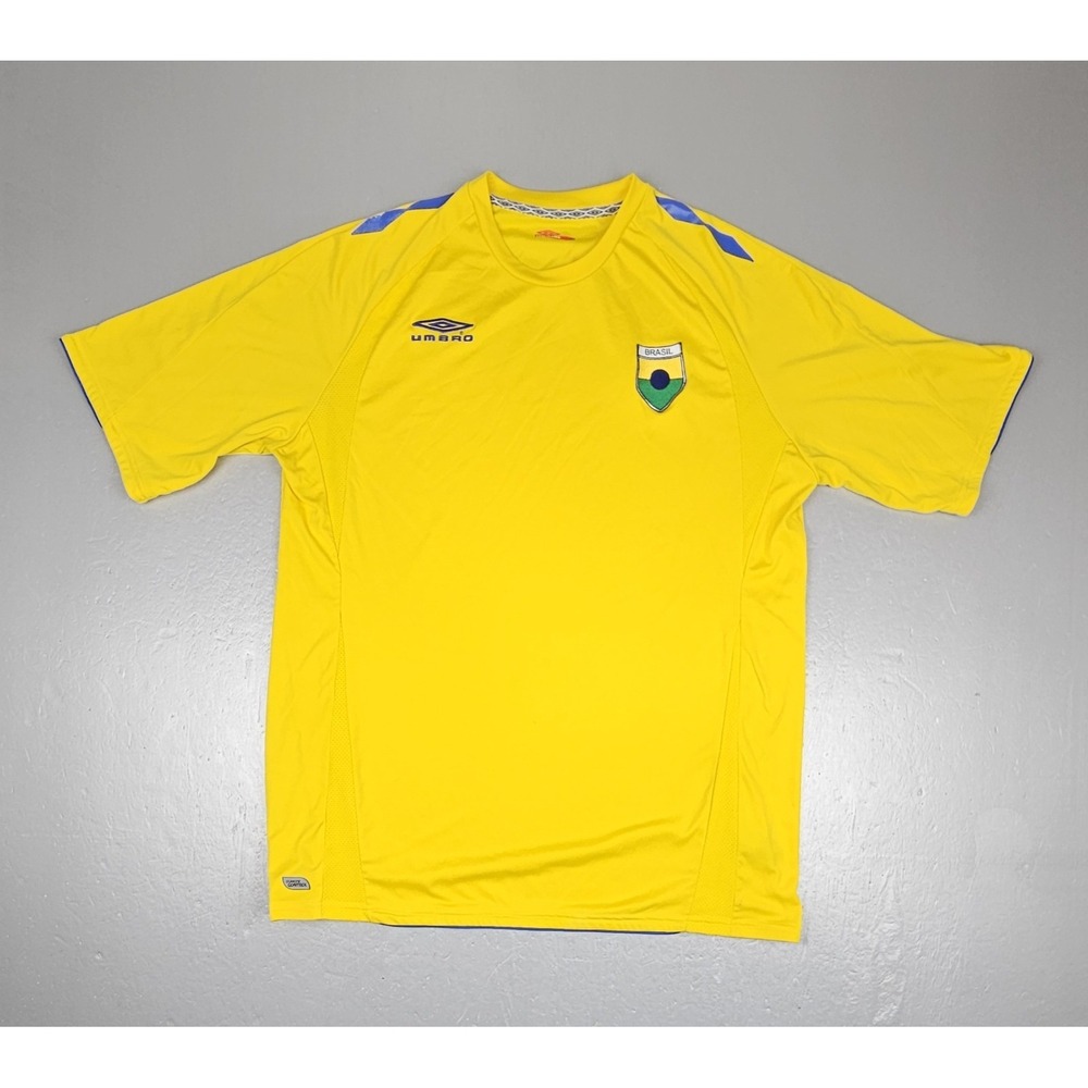Vintage Umbro Brasil Brazil Soccer‎ Jersey Mens Large Yellow Climate Control